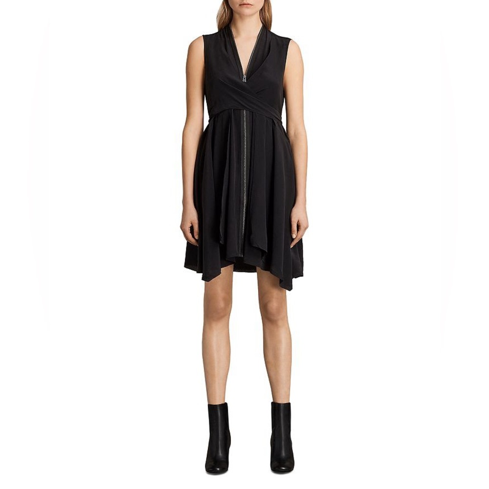 ALLSAINTS Jayda Zip-Front Silk Dress